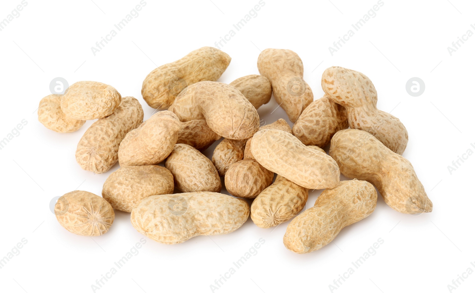 Photo of Pile of fresh unpeeled peanuts isolated on white