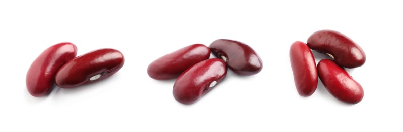 Set with raw red kidney beans on white background. Banner design 