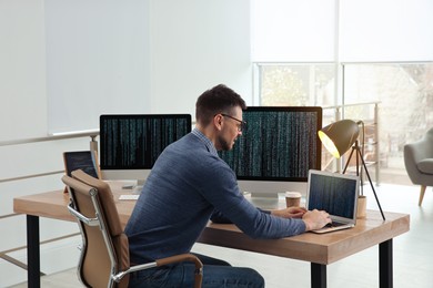 Photo of Programmer working at desk in modern office