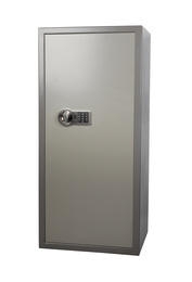 Image of Big steel safe with electronic lock on white background 