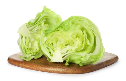 Halves of fresh green iceberg lettuce isolated on white