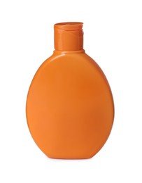 Orange plastic bottle of cosmetic product isolated on white