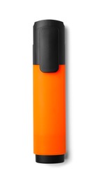 Photo of Bright orange marker isolated on white, top view