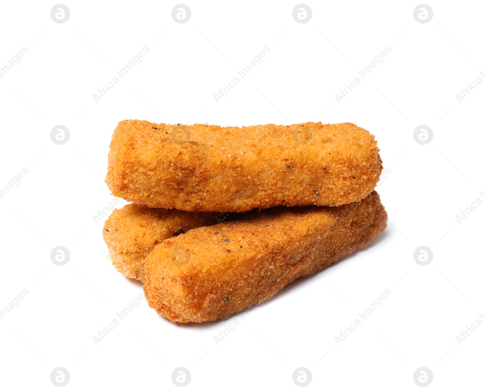 Photo of Pile of tasty cheese sticks isolated on white