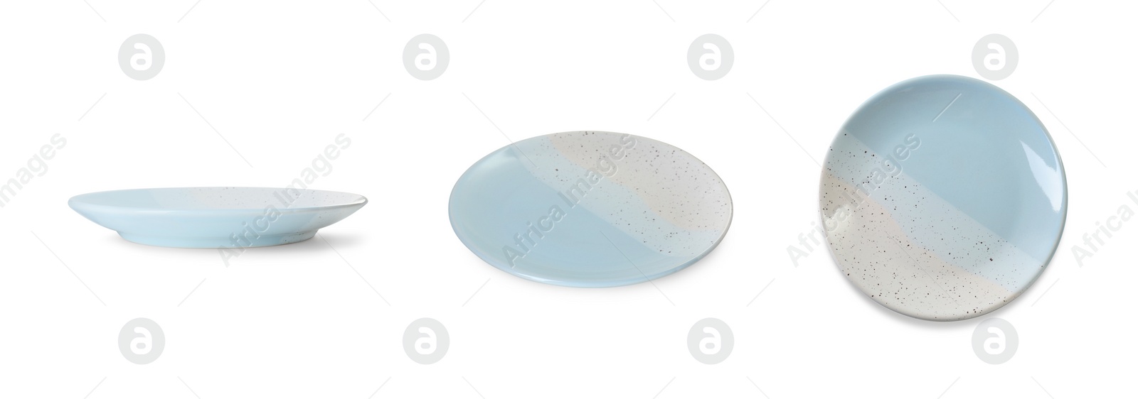 Image of Empty ceramic plate isolated on white, set with different views