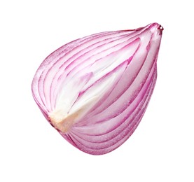 Photo of Fresh red ripe cut onion isolated on white