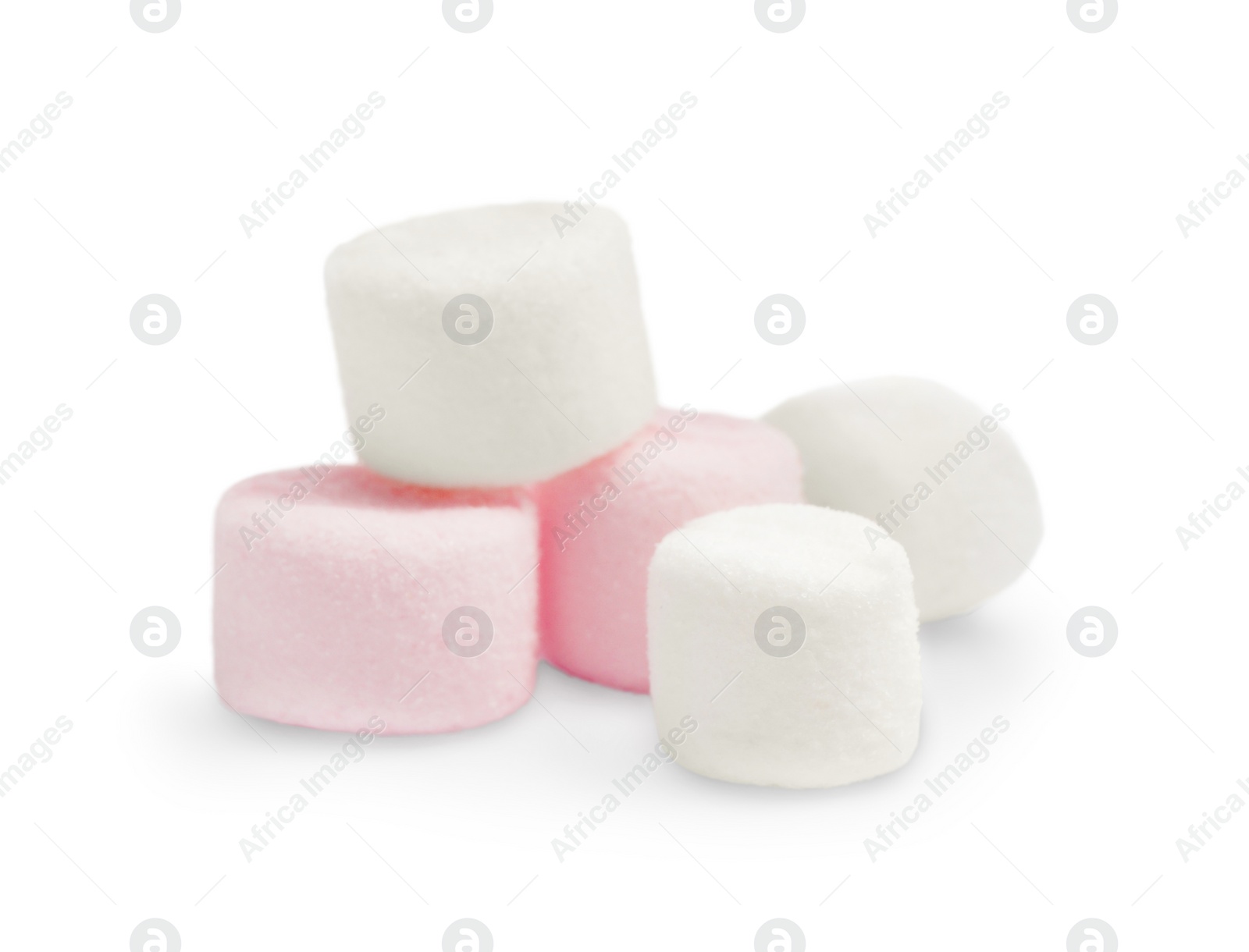 Photo of Pile of delicious sweet marshmallows on white background