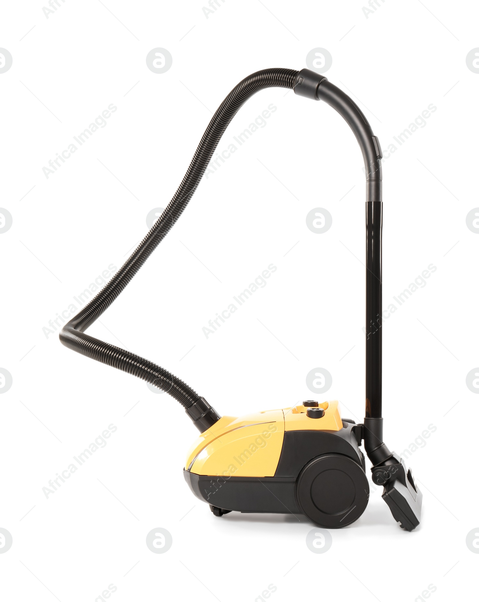 Photo of Modern yellow vacuum cleaner isolated on white