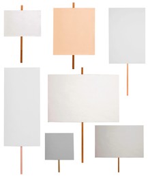 Set with different blank protest signs on white background