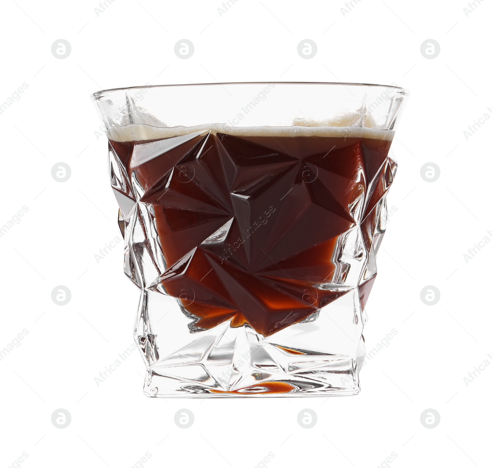 Photo of Tasty coffee in glass isolated on white