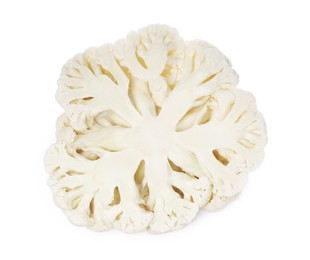 Cut cauliflower cabbage on white background, top view