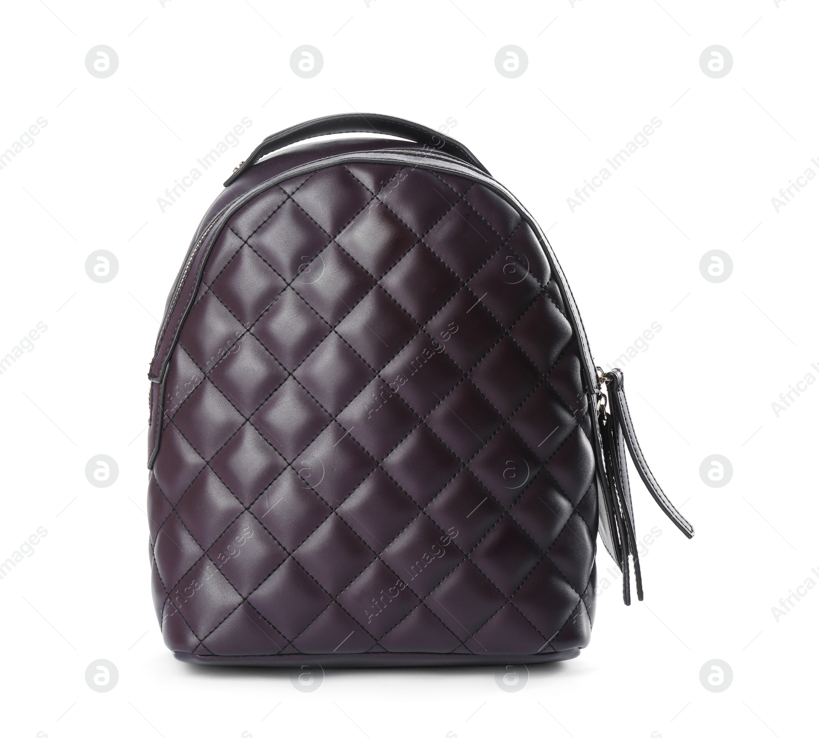 Photo of Stylish dark leather backpack isolated on white