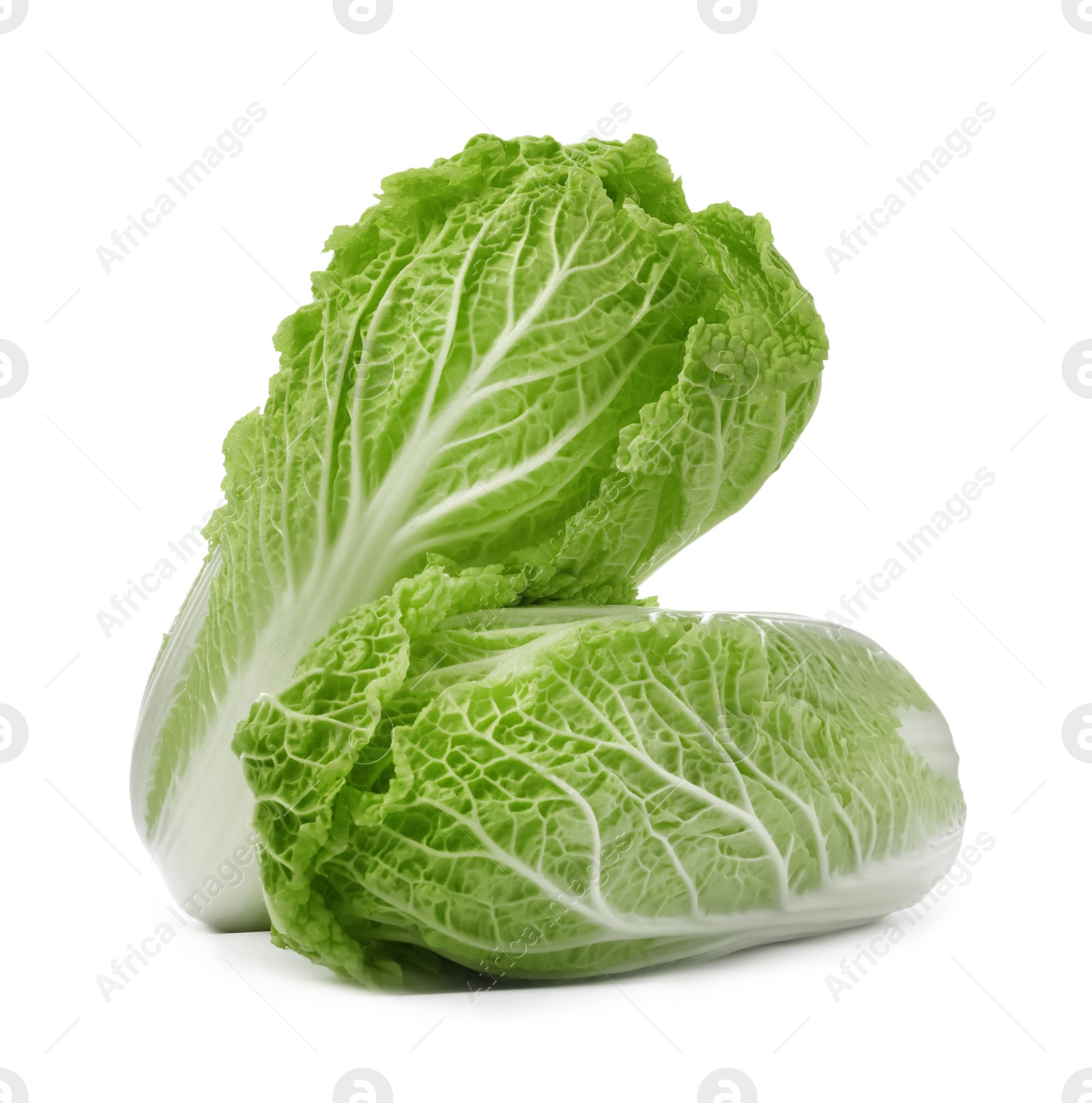 Photo of Fresh ripe Chinese cabbages on white background