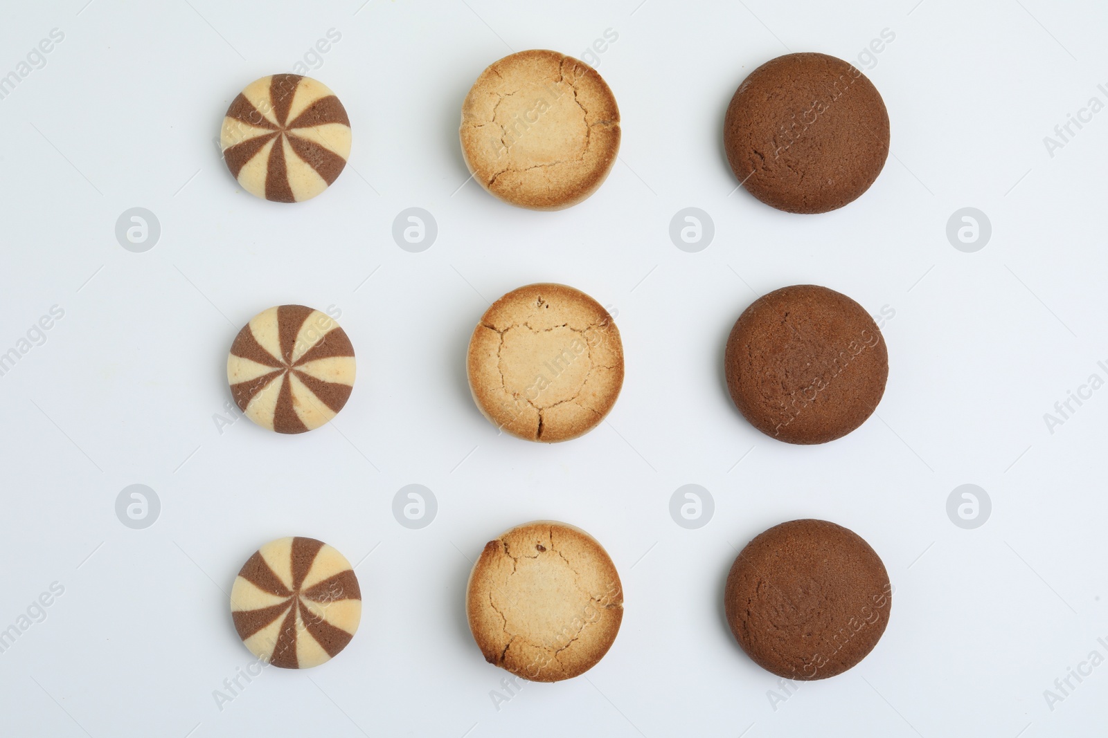 Photo of Sweet delicious homemade cookies on white background, top view