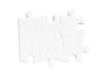 Blank puzzle pieces isolated on white, top view