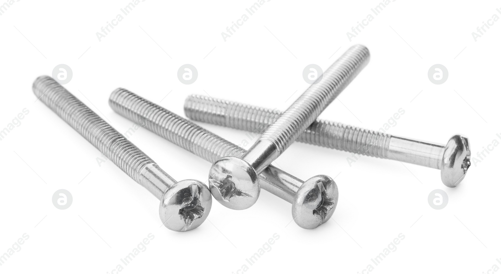 Photo of Metal bolts isolated on white. Hardware tool