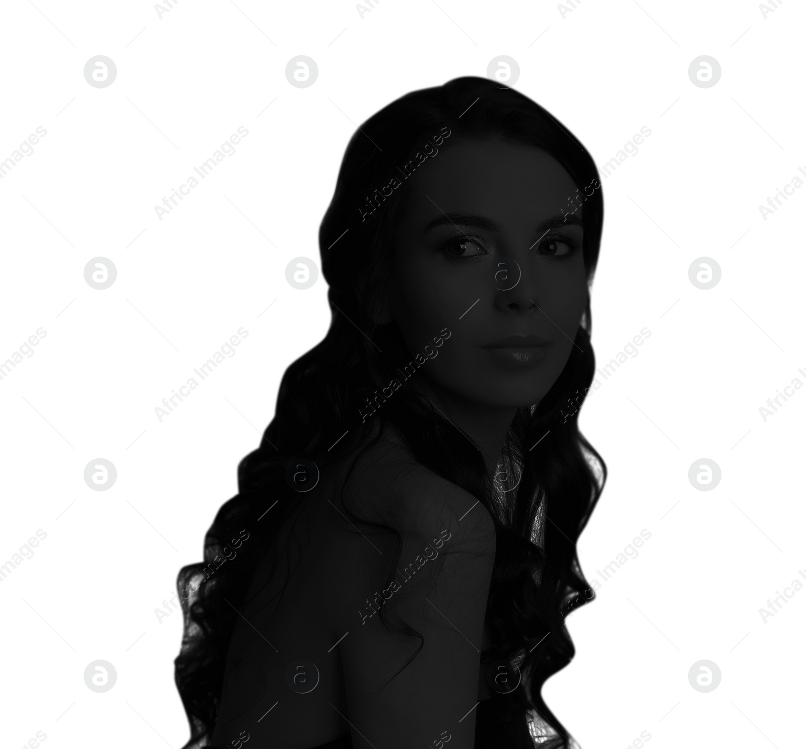 Image of Silhouette of one woman isolated on white