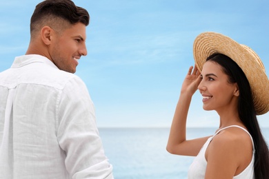 Lovely couple spending time together on beach