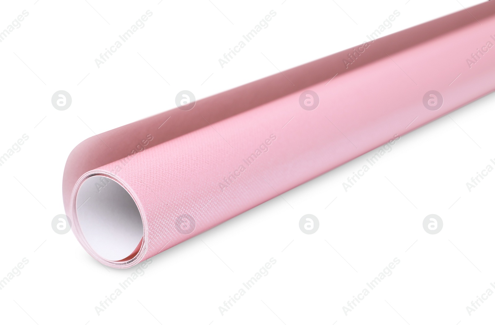 Photo of Roll of pink wrapping paper on white background