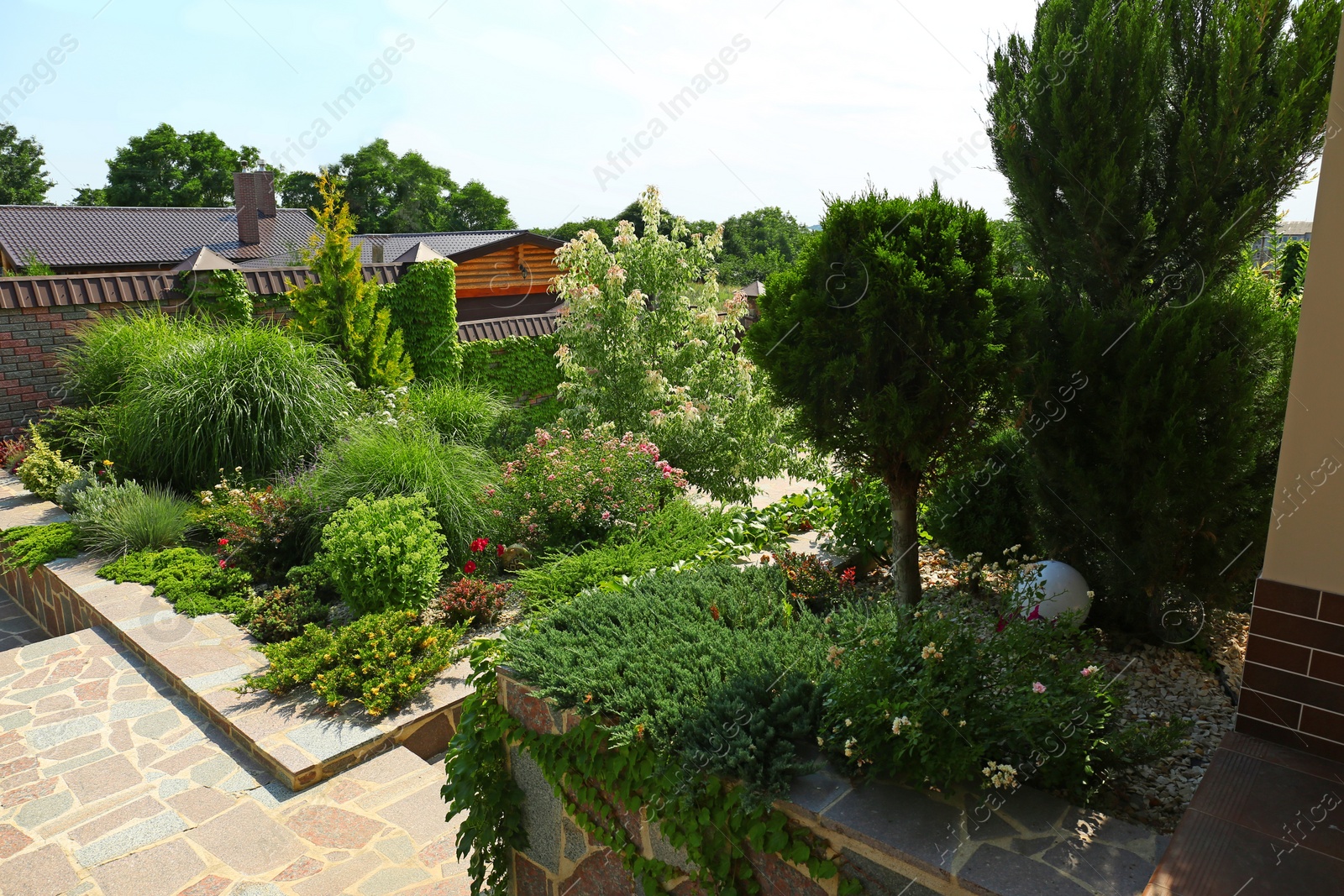 Photo of Picturesque landscape with beautiful green garden on sunny day