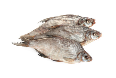 Tasty dried fish isolated on white. Seafood