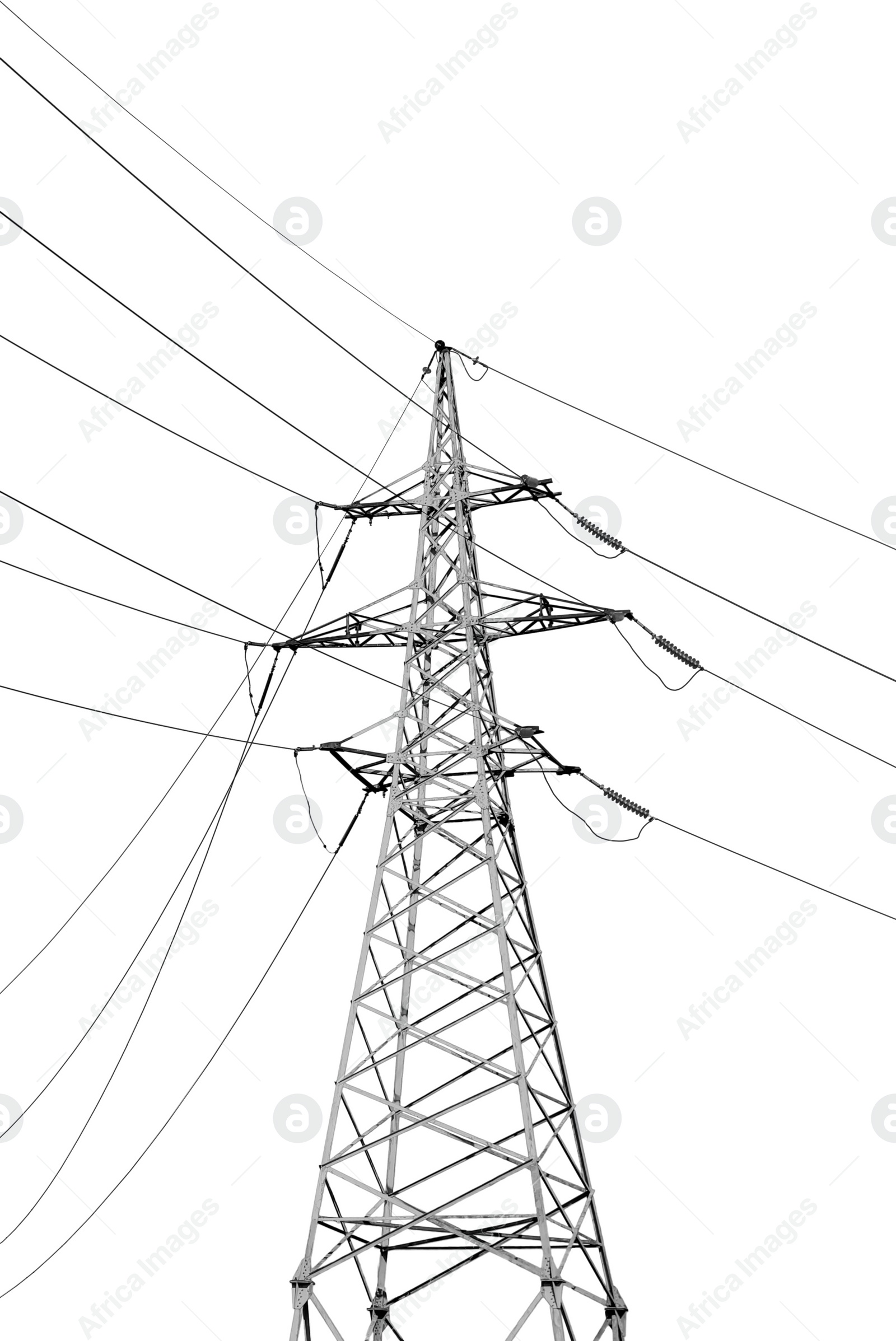 Image of High voltage tower isolated on white. Electric power transmission