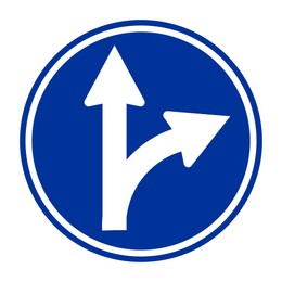 Illustration of Traffic sign GO STRAIGHT OR RIGHT on white background, illustration