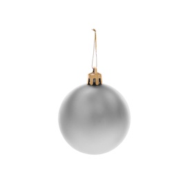 Beautiful Christmas ball hanging on white background