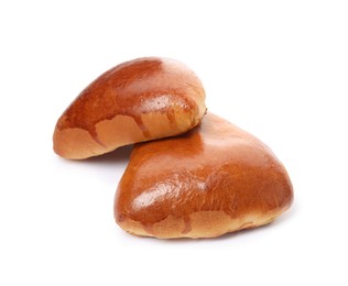 Baked pirozhki on white background. Delicious pastry