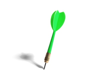 Photo of Green dart arrow for game on white background