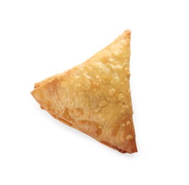 Photo of Fresh delicious crispy samosa isolated on white, top view