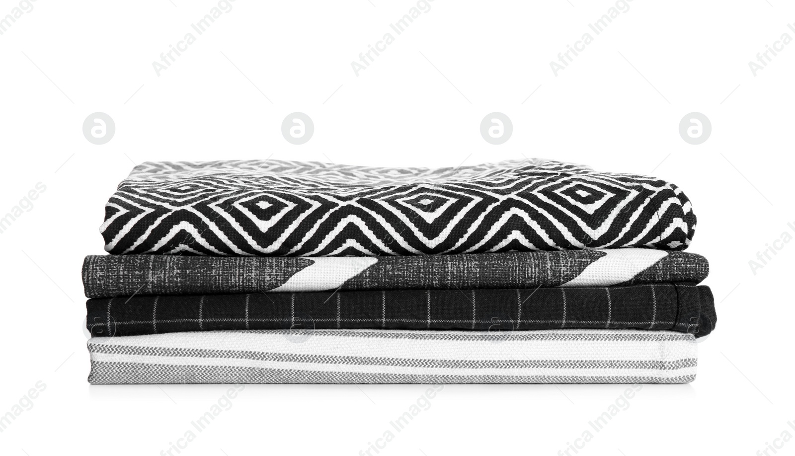 Photo of Stack of soft kitchen towels on white background