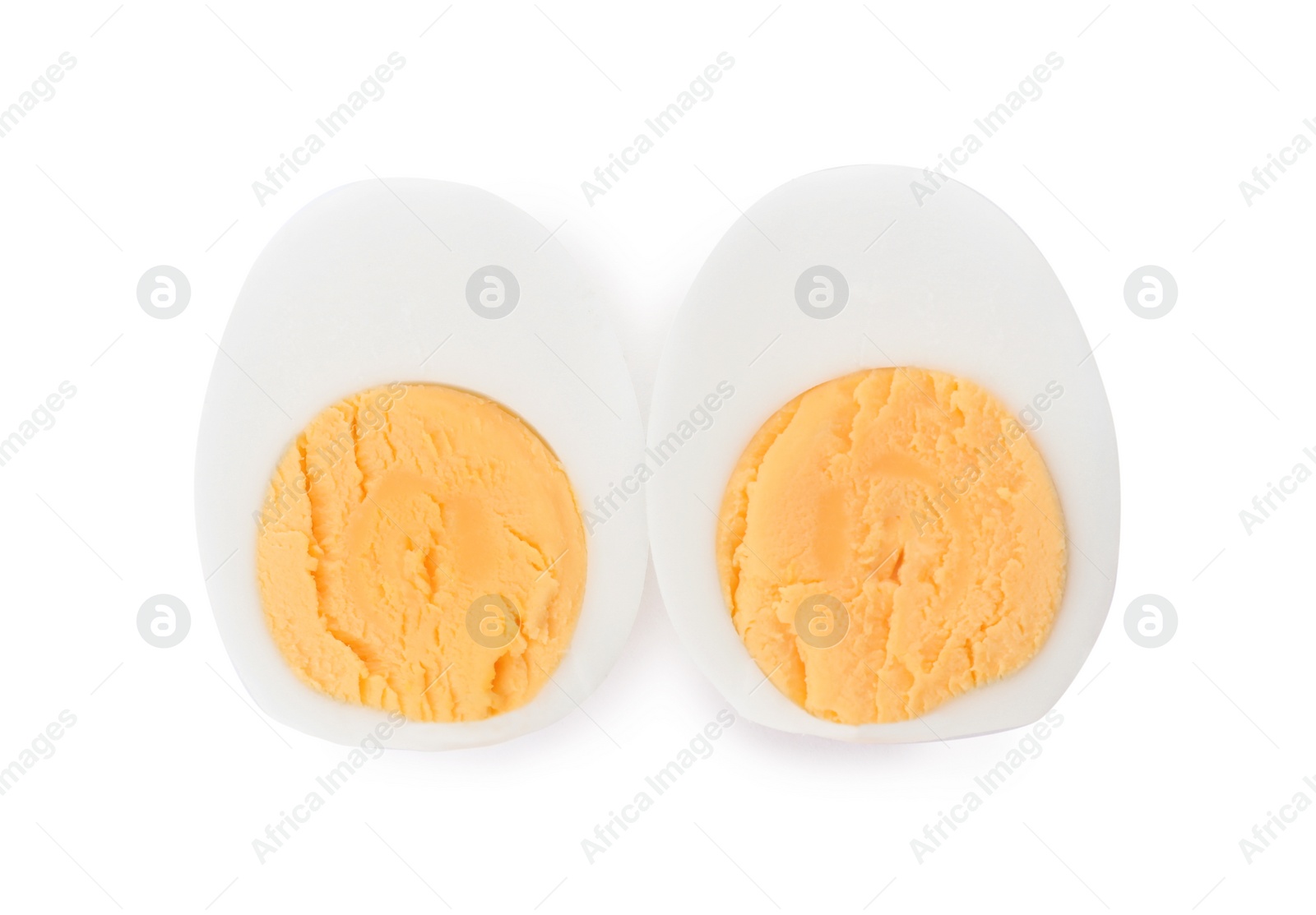 Photo of Sliced hard boiled egg on white background