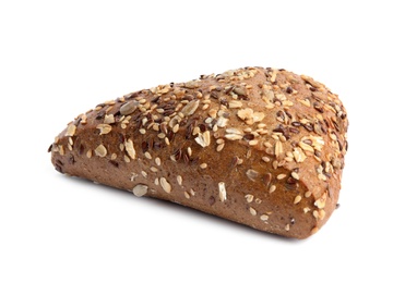 Fresh bread with different seeds on white background