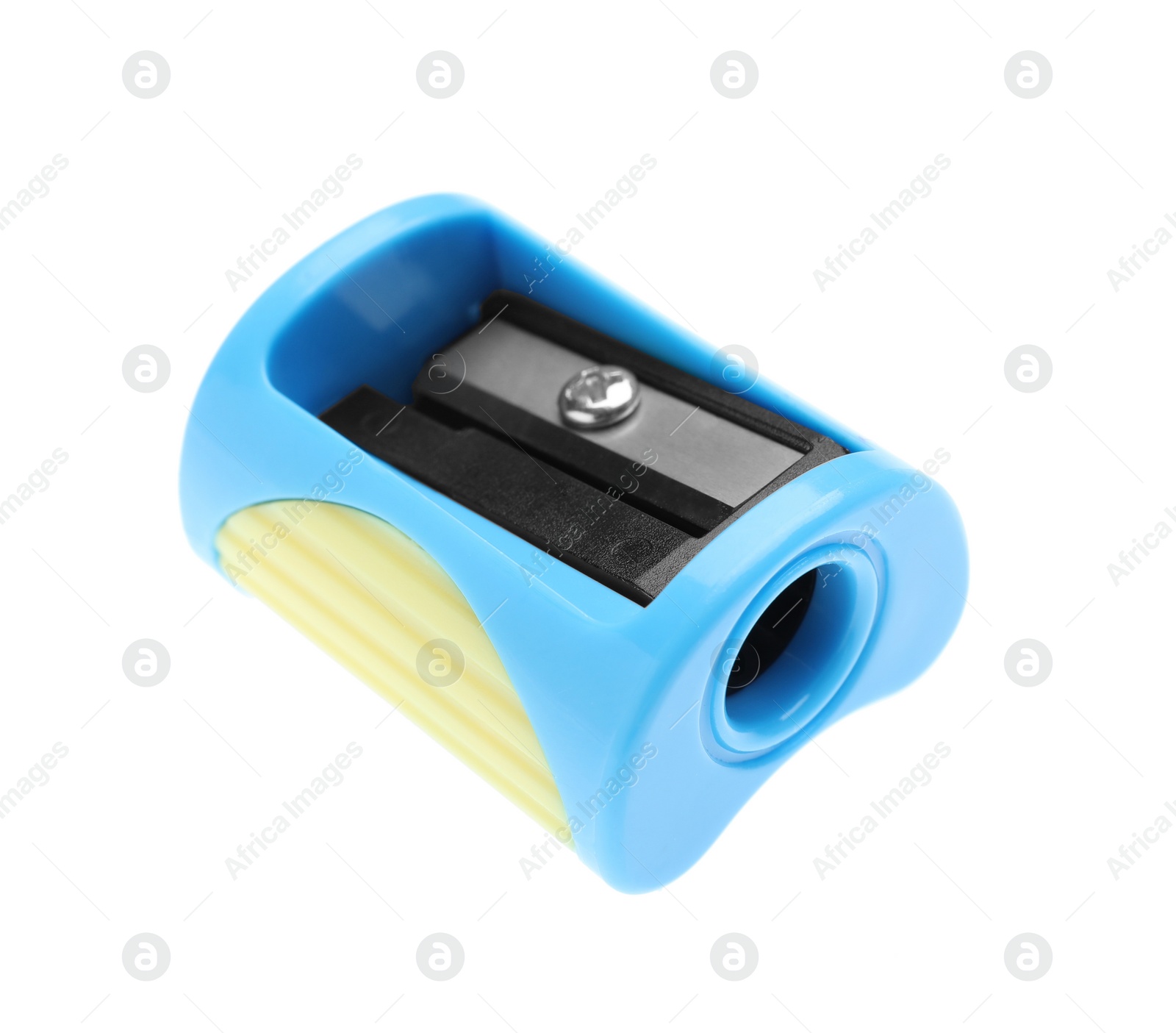 Photo of Modern pencil sharpener isolated on white. School stationery