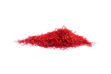 Pile of dried saffron isolated on white