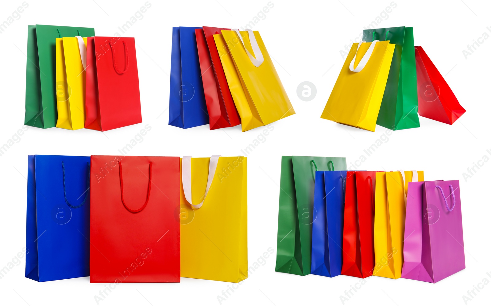 Image of Colorful shopping bags isolated on white, set