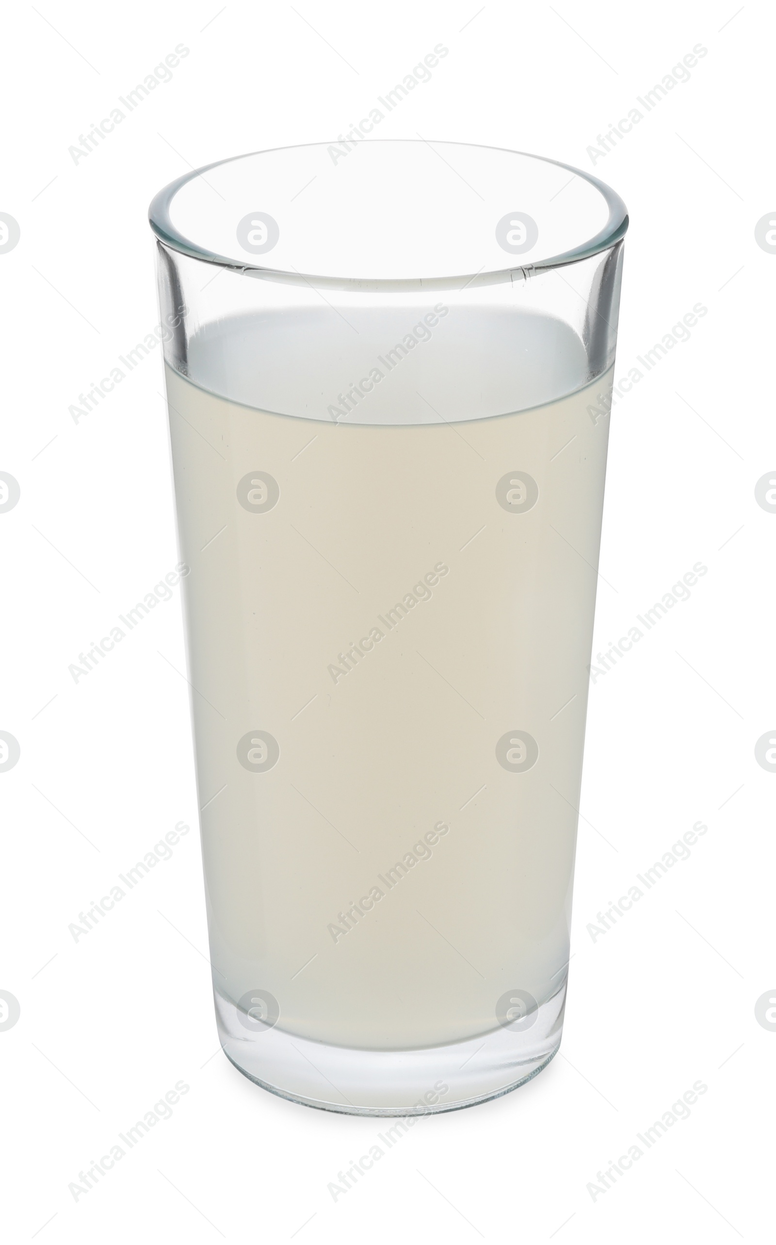 Photo of Glass of coconut water isolated on white