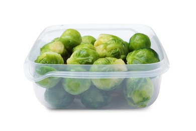 Brussels sprouts in plastic container isolated on white