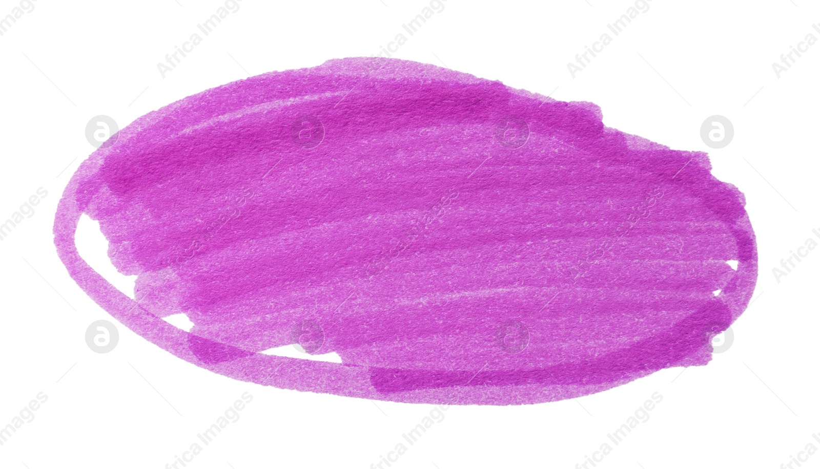 Photo of Oval doodle drawn with purple marker isolated on white, top view