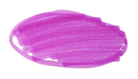 Oval doodle drawn with purple marker isolated on white, top view