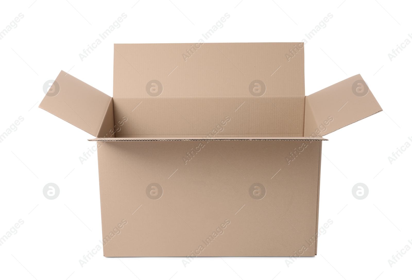 Photo of One open cardboard box isolated on white