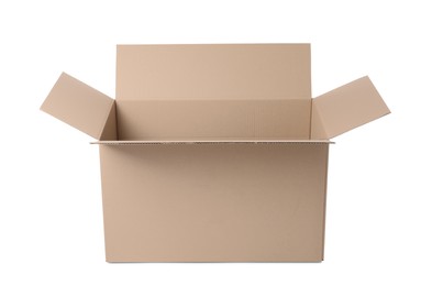 Photo of One open cardboard box isolated on white