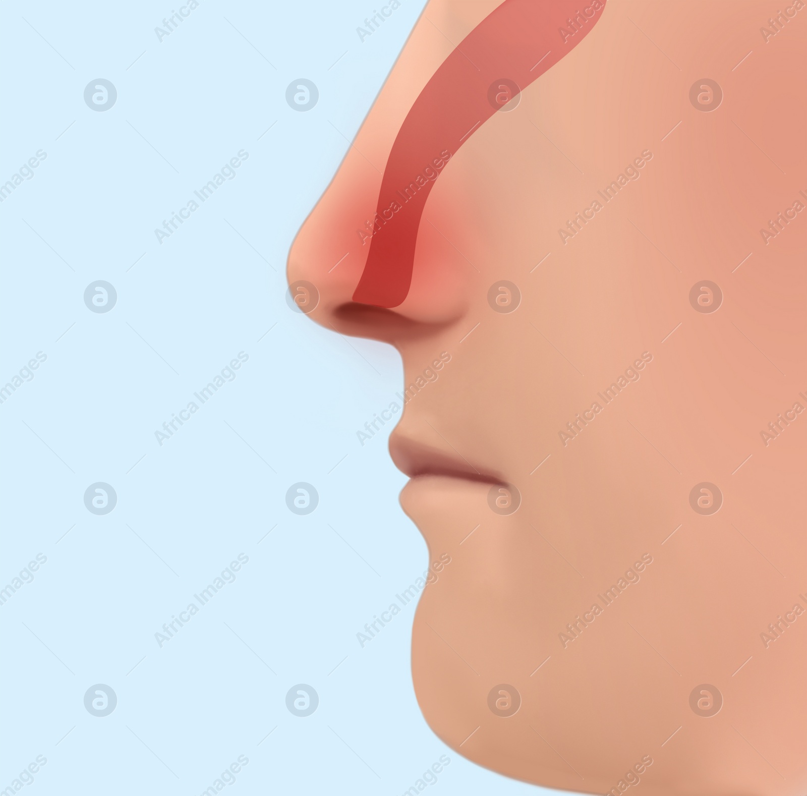 Illustration of Nasal spray advertisement poster.  person, focus on nose 