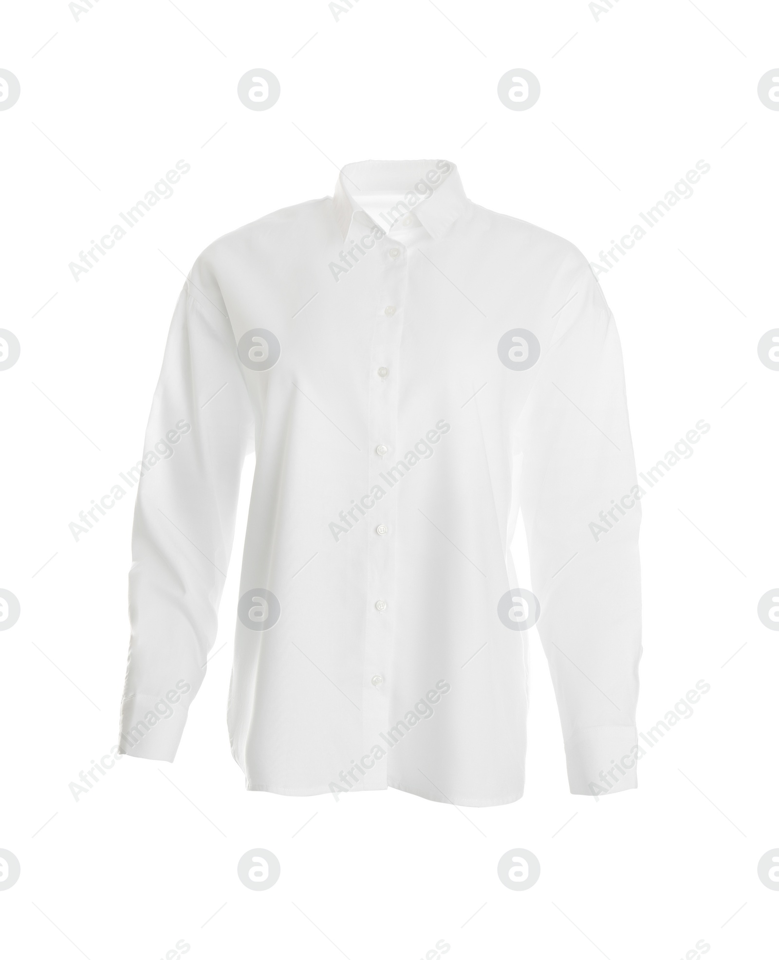 Photo of Elegant shirt on mannequin against white background. Stylish clothes