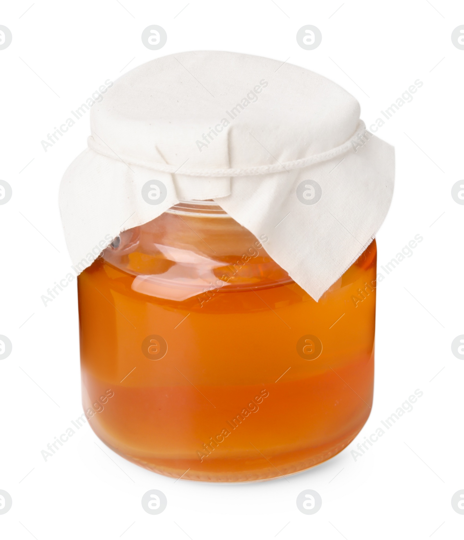 Photo of Tasty kombucha in glass jar isolated on white