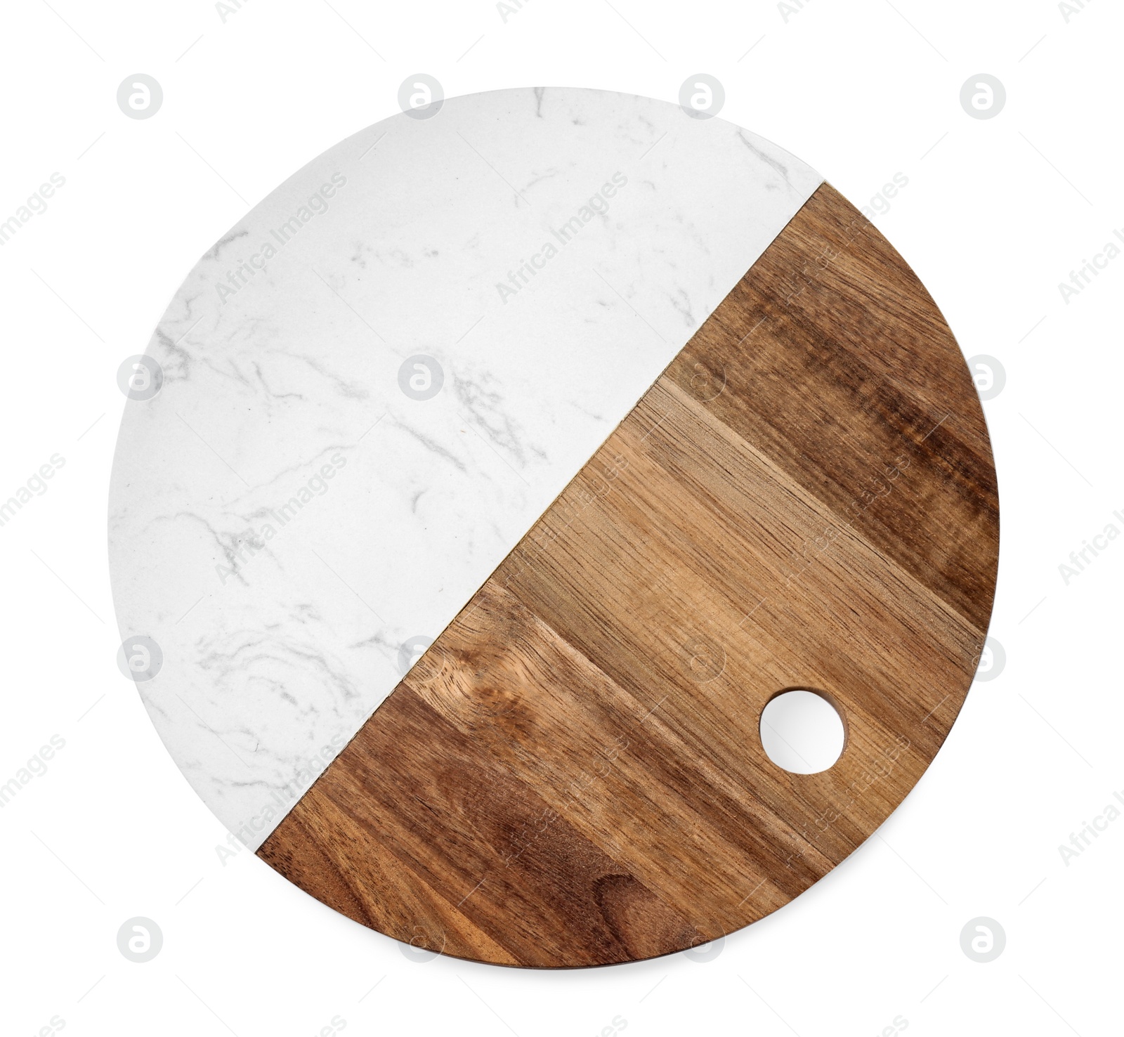 Photo of One cutting board isolated on white, top view