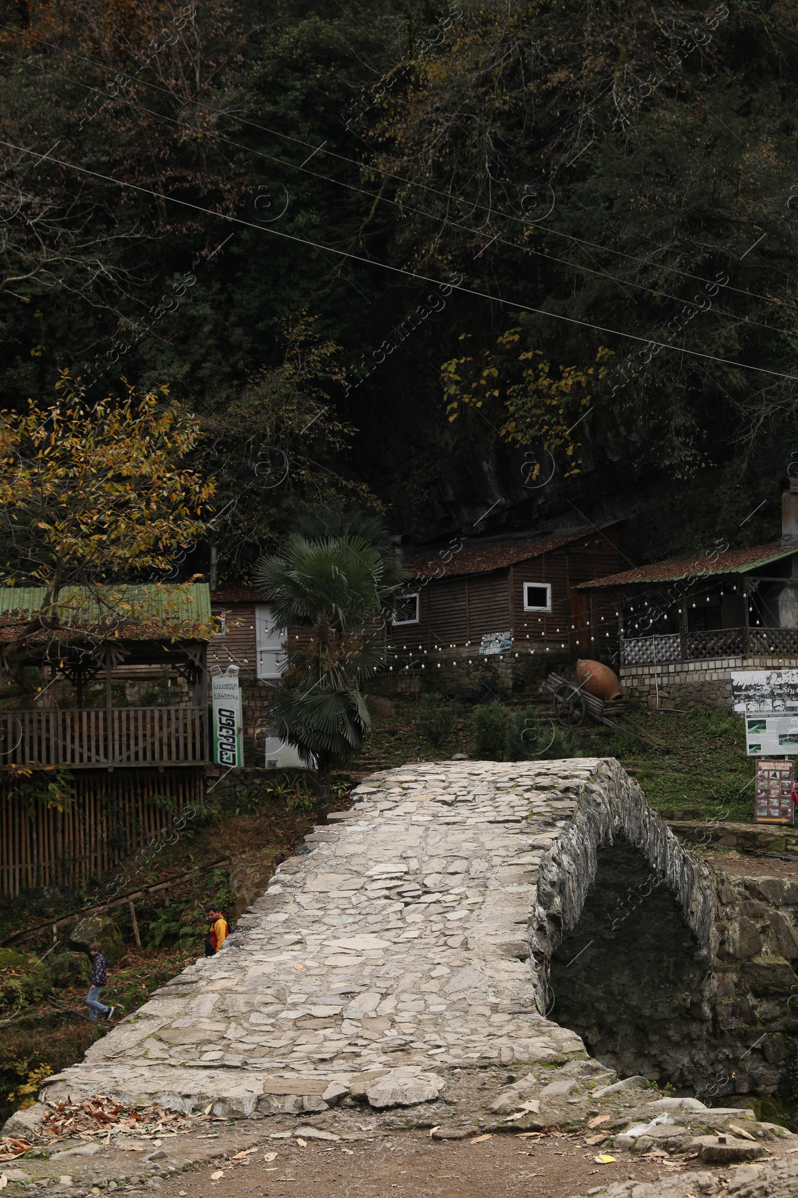 Photo of Adjara, Georgia - November 19, 2022: Picturesque view of stone arched bridge over Acharistskali river