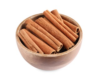 Cinnamon sticks in bowl isolated on white