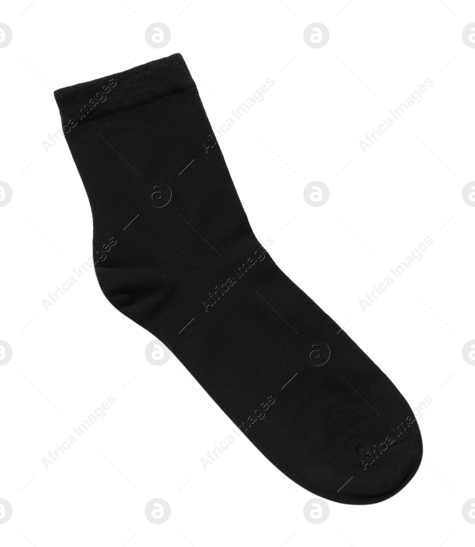 Photo of Black sock isolated on white, top view